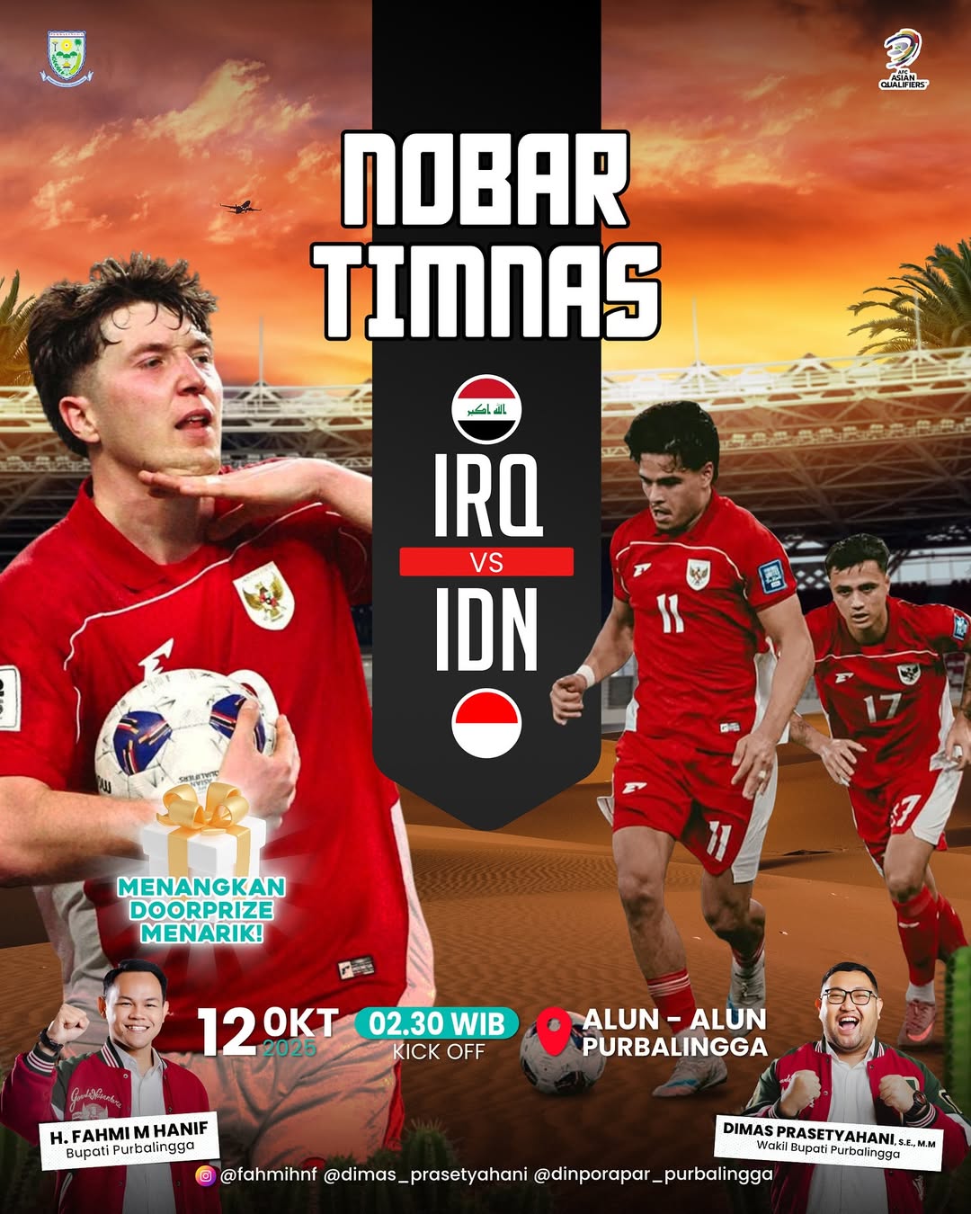 Nobar Indonesia Vs Irak di Alun-alun Purbalingga, Yuk Dukung Timnas Garuda